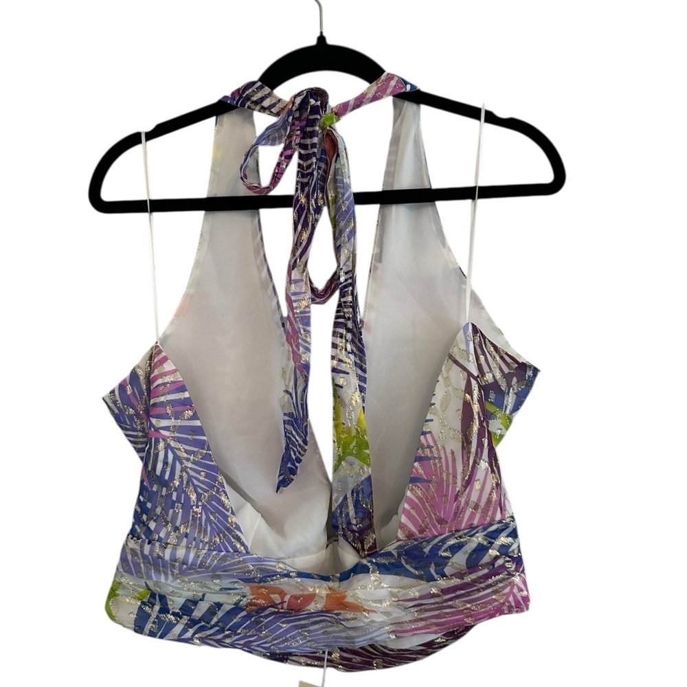 RAMY BROOK Louisa Palm Metallic Print Crop Halter Top Size L - Picture 4 of 7